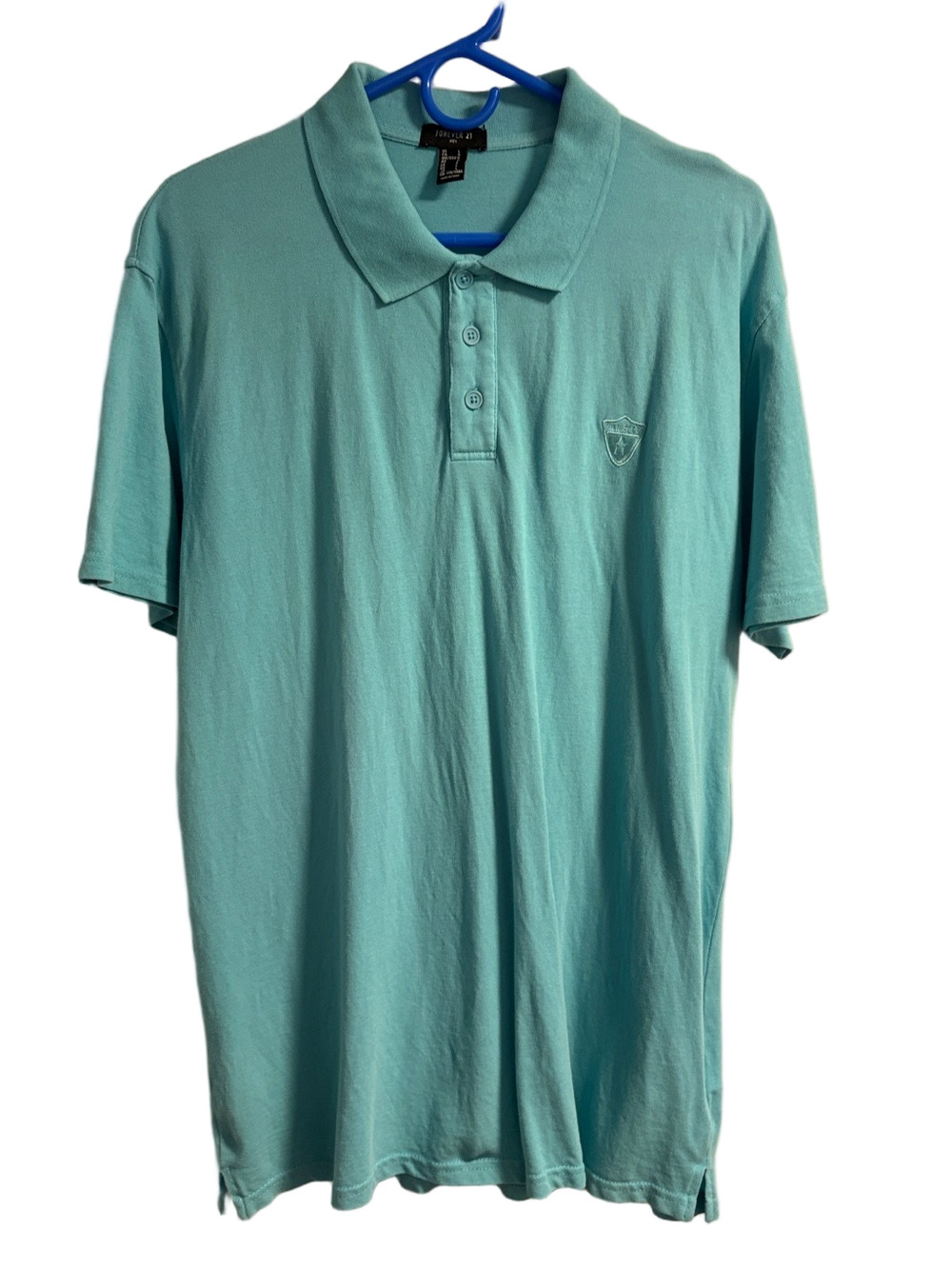 Forever 21 Men's Polo Shirt - Aqua Size L